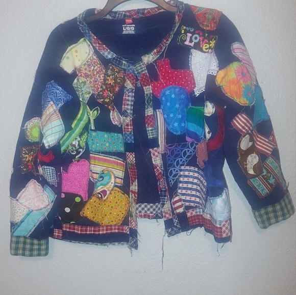 Vintage Hanes Handmade Patchwork Open Front Cardigan Size Large See Measurements - Picture 1 of 15